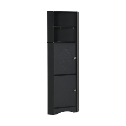 Badschrank, Badmöbel, Eckschrank mit zwei Ablagefächern, offenes Fach mit verstellbarem Einlegeboden, 36.5x 36.5 x 155 cm, schwarz