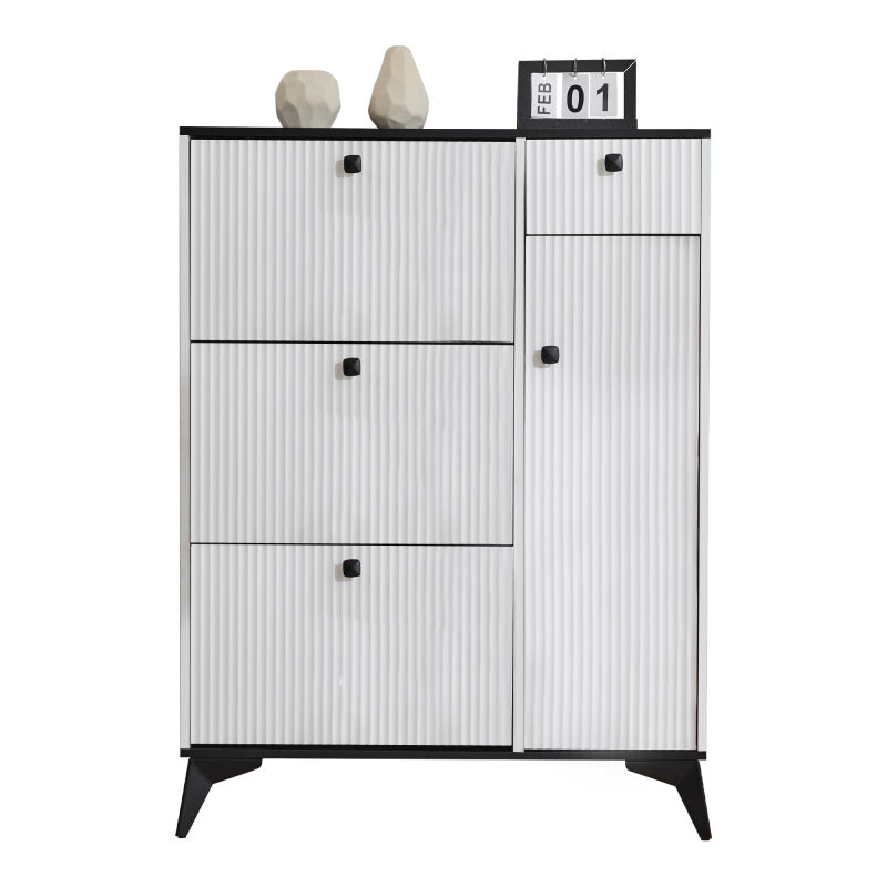 Schuhschrank mit 3 Klappen, 1 Schublade und 1 Tür, Schuhregal, Schuhkipper schmal, Schuhschrank weiß