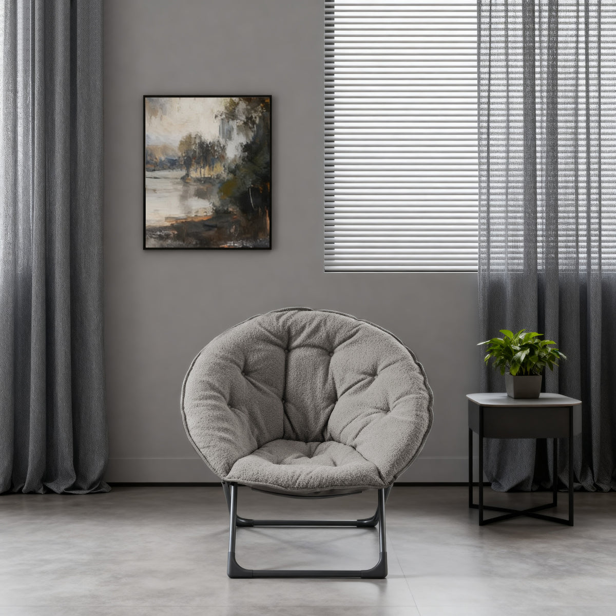 Klappbarer Moon Chair Schafwolle-Bezug, XXL, Traglast 110 kg, Platzsparend, Grau