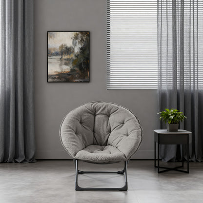 Klappbarer Moon Chair Schafwolle-Bezug, XXL, Traglast 110 kg, Platzsparend, Grau