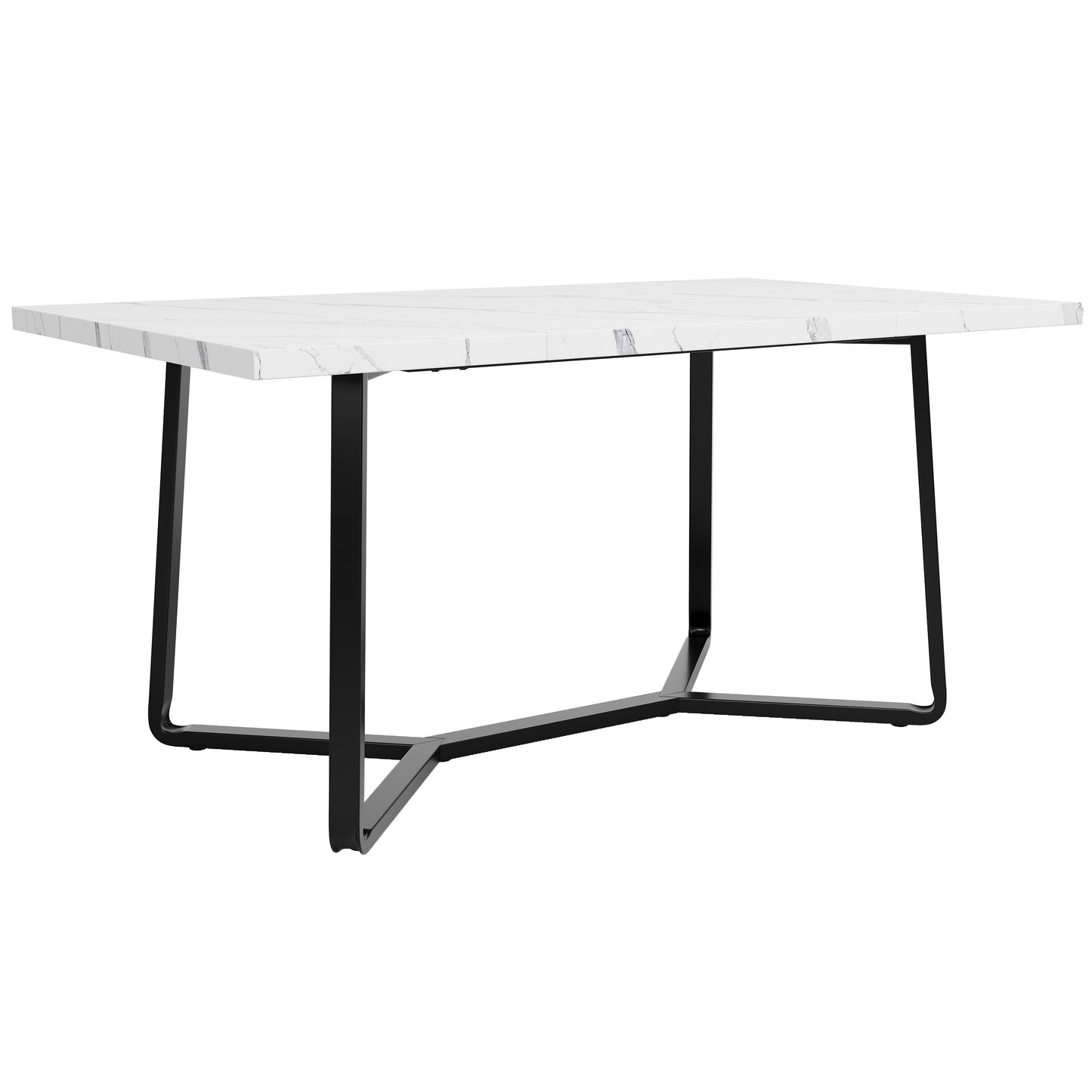 Leichter Luxustisch für 4-6 Personen, geeignet für Esszimmer, Wohnzimmer, MDF marmorierte Tischplatte, schwarze Beine