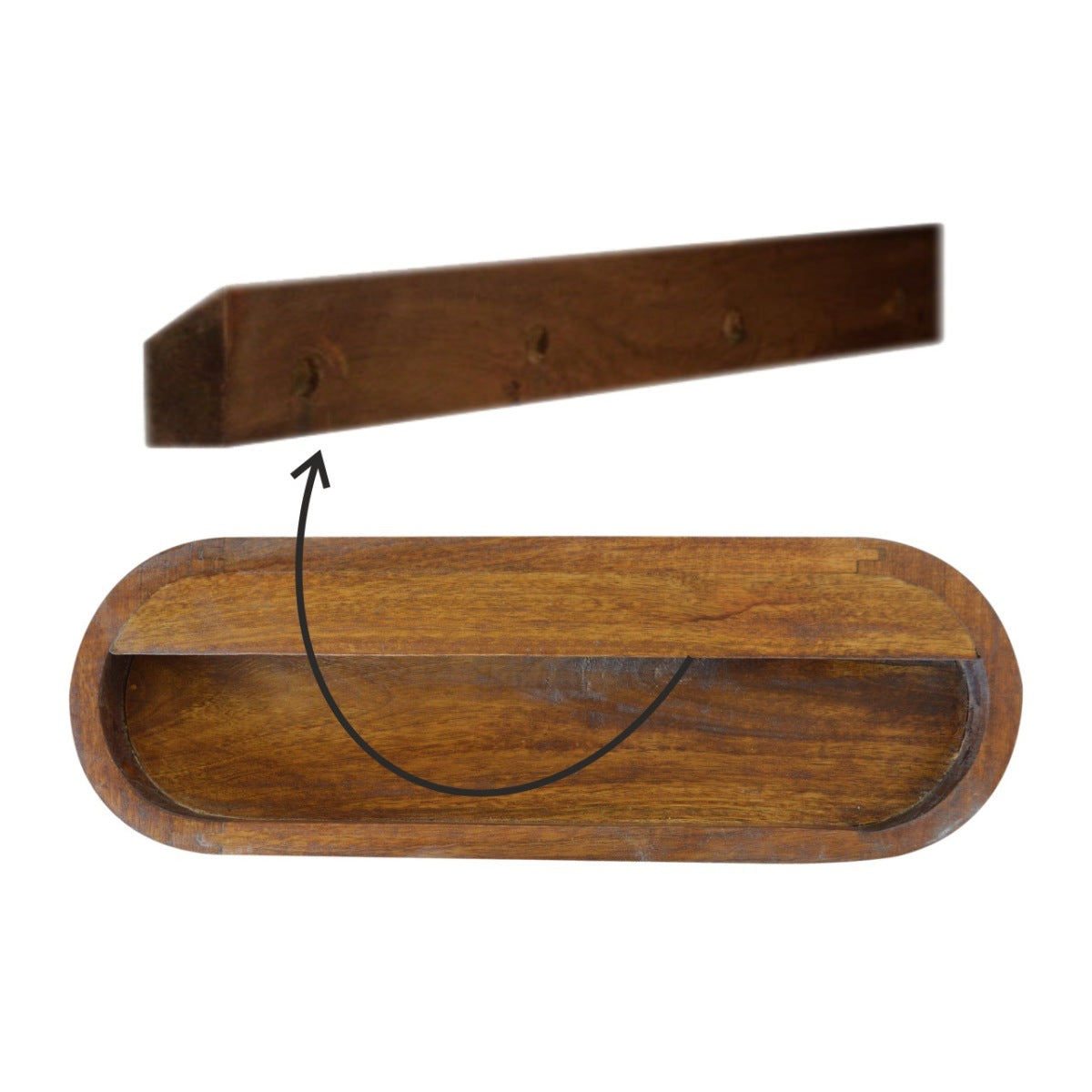 Schwebender Nachttisch aus Massivholz – Rund, Kastanienbraun, Wandmontage, 1 Schublade, Handgefertigt, 45x32x15 cm