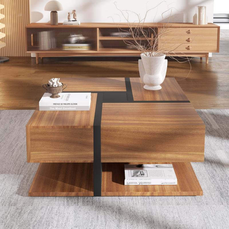 Couchtisch, Tisch mit 4 Schubladen, einzigartige Farbabstimmung und Liniendesign, Stauraum unten. 78*78*36cm