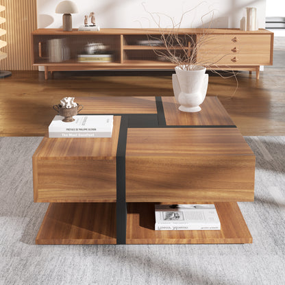 Couchtisch, Tisch mit 4 Schubladen, einzigartige Farbabstimmung und Liniendesign, Stauraum unten. 78*78*36cm