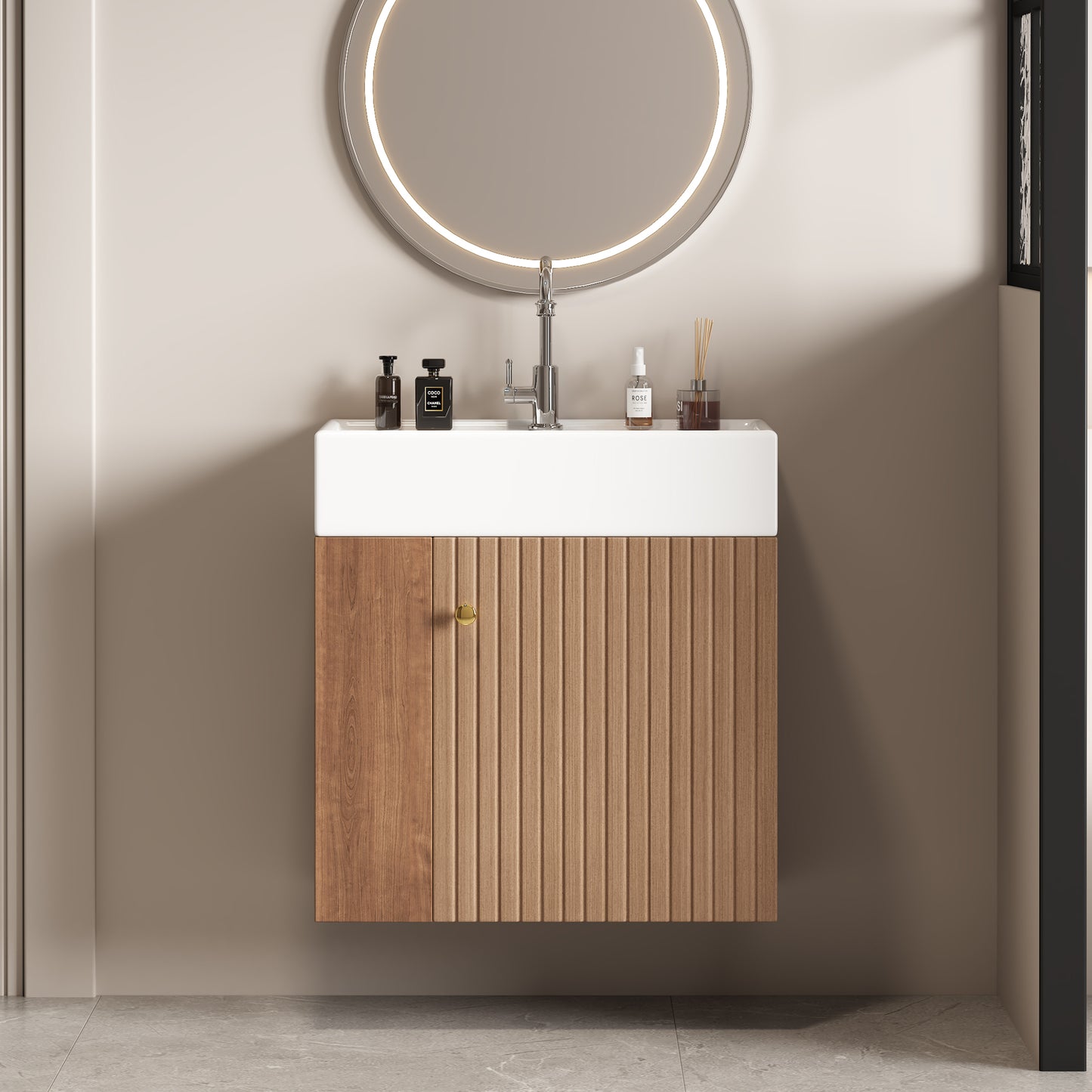 Badezimmermöbel Waschbecken mit Waschtischunterschrank 55 cm , Waschtischunterschrank hängend weiß , Kleine Gästebadmöbel