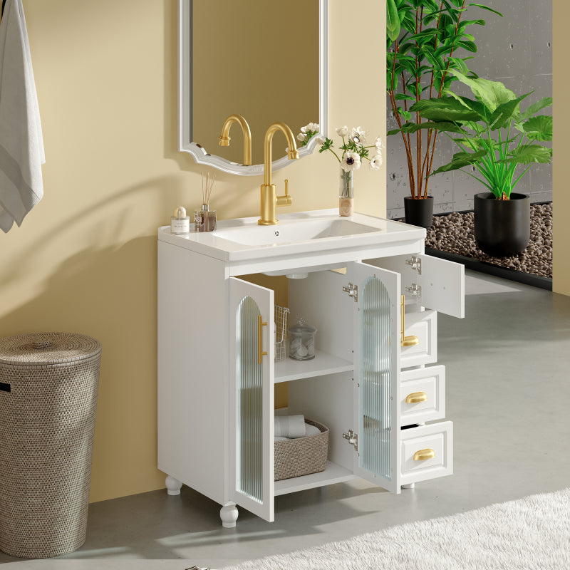 Badmöbel Einzel Waschtisch mit Unterschrank 80cm mit Keramik-Waschbecken,weiß