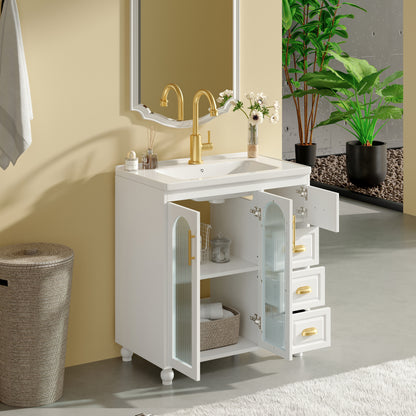 Badmöbel Einzel Waschtisch mit Unterschrank 80cm mit Keramik-Waschbecken,weiß