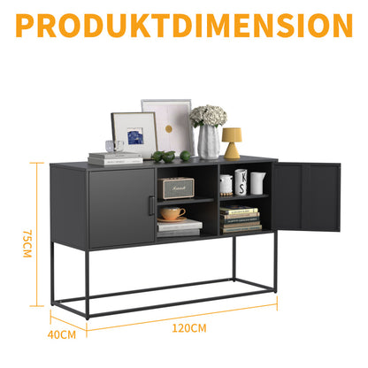 Schwarzer Metall-Akzent-Schrank, Sideboard-Buffet und Aufbewahrungs-Schrank-Safe, Robuster Metallbau mit stilvollem Schwarz, H 75 cm × B 120 cm × T 40 cm