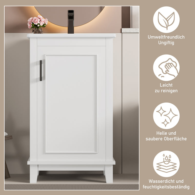51x34x83cmBodenstehender Badezimmerschrank, Waschtisch, Waschtisch,komplett lackiert, Türregale, verstellbare Regale, integriertes Keramikwaschbecken, geeignet für kleine Räume, weiß