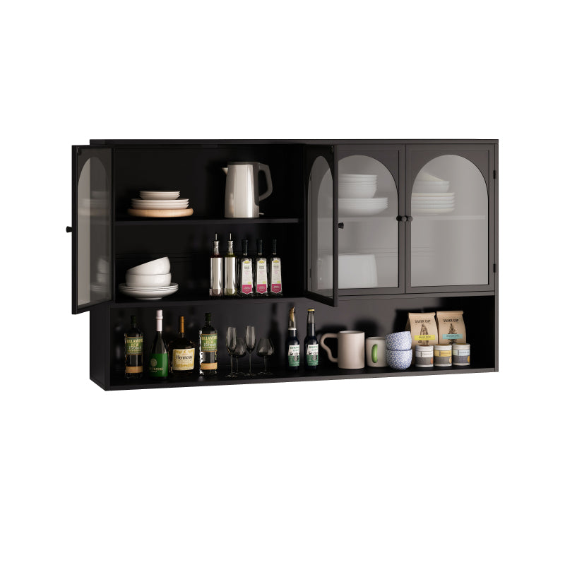 120CM Four-door Glass Wall Cabinet Storage, Wall-mounted,Suitable for Kitchen, Living Room, Bathroom(Black)