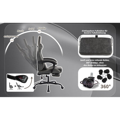 Gaming Stuhl Computerstuhl Ergonomischer Gaming Chair mit Fußstütze Bürostuhl Ergonomischer Computerstuhl mit Lendenwirbelstütze Grey