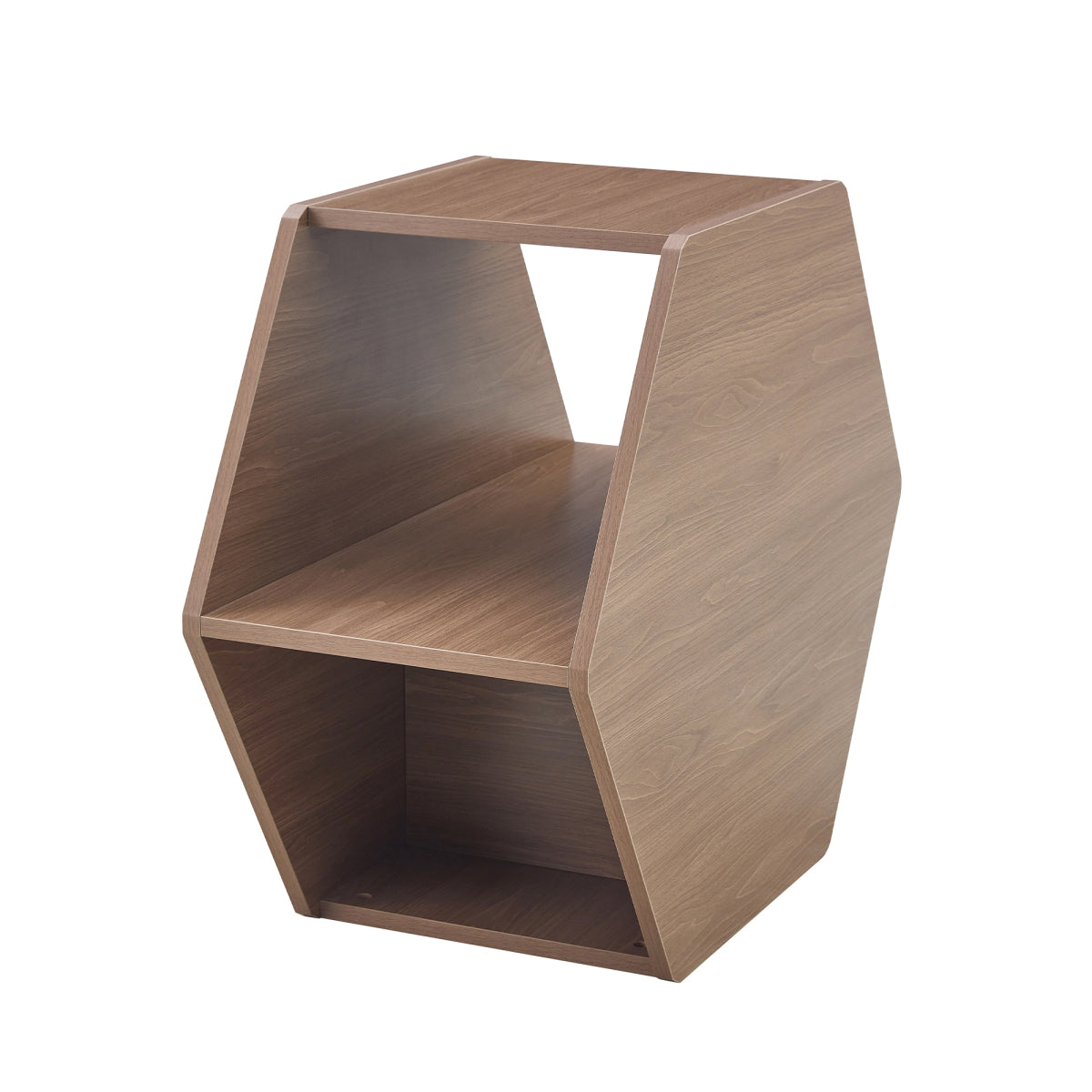 Sechseckiger Couchtisch 79 cm, Walnuss-Optik, Modernes Mid-Century Design