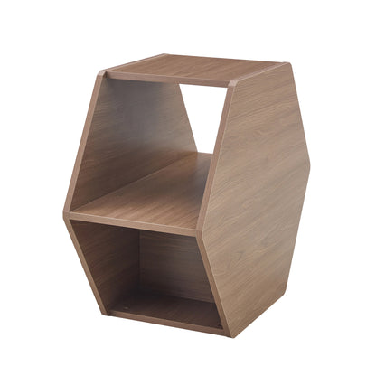 Sechseckiger Couchtisch 79 cm, Walnuss-Optik, Modernes Mid-Century Design