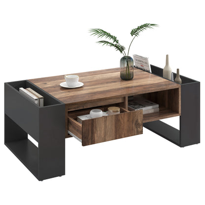 Moderner Couchtisch mit 2 Schubladen – Schwarz-Weiß-Design, Stauraum, Hochglanz-Tischplatte, 100 cm lang