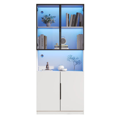 Moderne Vitrine Weiß 80x30x200cm - Glasschrank mit LED-Beleuchtung, Einstellbare Helligkeit & Farbtemperatur, Bücherregal für Sammlerstücke, weiß
