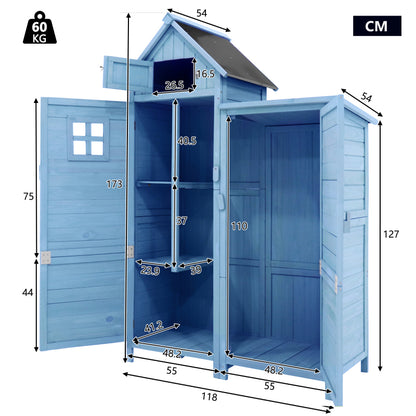 Gerätehaus Gartenschrank Geräteschuppen Geräteschrank, BxT: 118x54 cm, 118 x 54 x 173 cm (BxTxH), wetterfest, Holz, Blau, PVC-Dach (Set, 1 St., 1 x Geräteschrank)