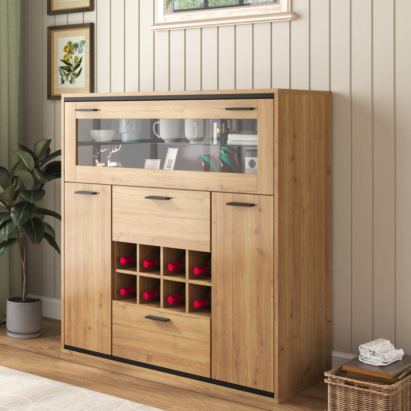 Sideboard, Eleganter Weinschrank mit Doppeltüren, Glasregal und Weinhalterung - Perfekte Aufbewahrung in einem stilvollen Sideboard