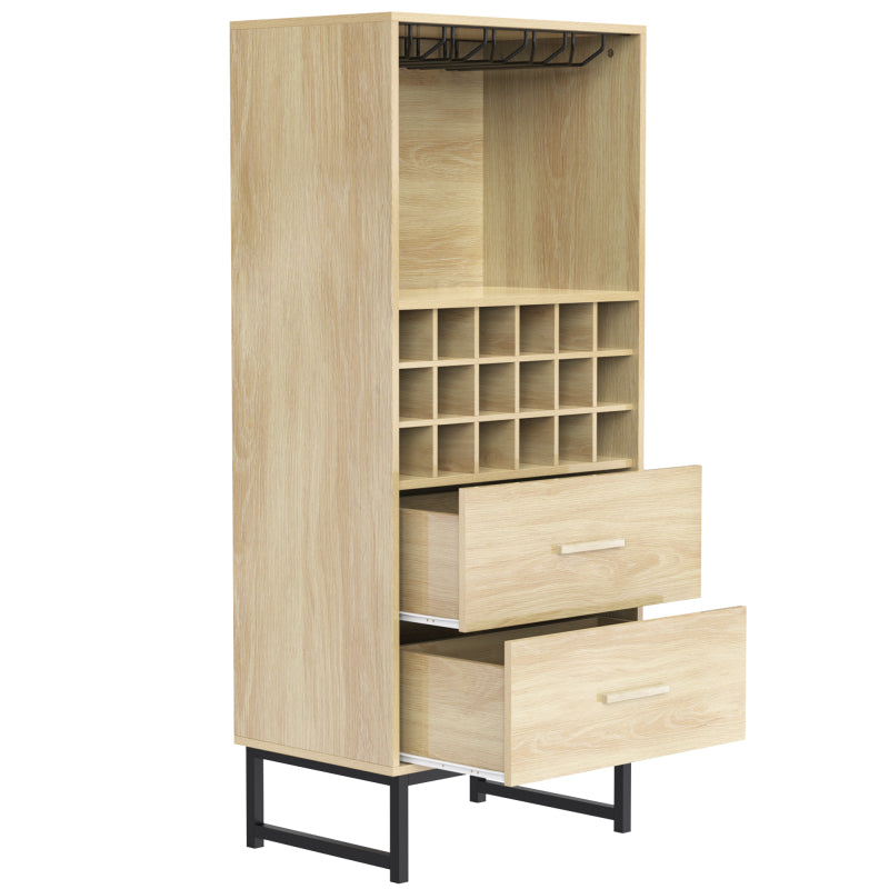 Sideboard, Stilvoller Weinschrank mit zwei Schubladen, 18 Fächern und Gläserhalterung – Mattschwarze Metallfüße – Perfekt für Weinliebhaber