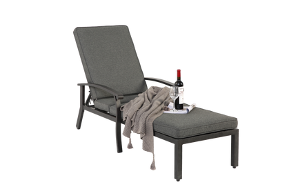 Lounge Patio Chair with Cotton Cushion, Adjustable Reclining Rust-Resistant Aluminum  Poolside Chaise Lounge Furniture, Waterproof Grey Cushion (1pc)