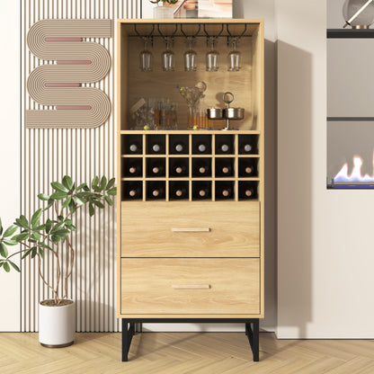 Sideboard, Stilvoller Weinschrank mit zwei Schubladen, 18 Fächern und Gläserhalterung – Mattschwarze Metallfüße – Perfekt für Weinliebhaber
