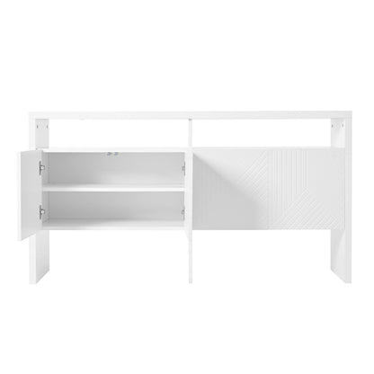 Kommode / Sideboard / Flurschrank mit 2 offenen Fächern und 4 Türen, Weiß