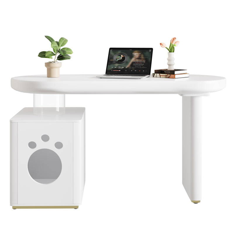 Schreibtisch mit Haustierbett, komplett lackiert, abgerundete Kurven, 5 cm dicke Beine, stabil und modern, Haustiergrößen M–XL