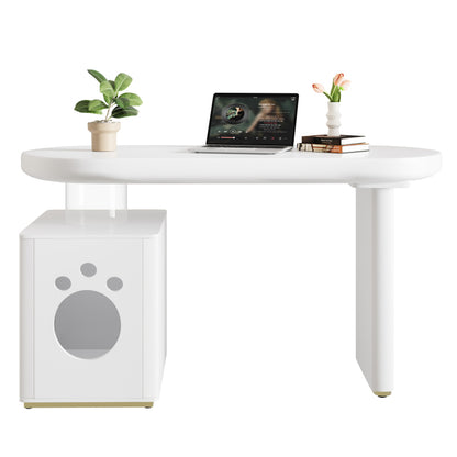 Schreibtisch mit Haustierbett, komplett lackiert, abgerundete Kurven, 5 cm dicke Beine, stabil und modern, Haustiergrößen M–XL