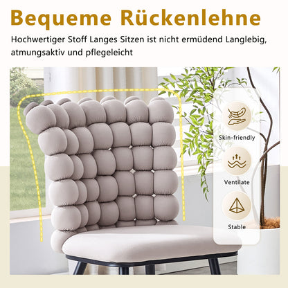 Esszimmerstuhl Samt Hellgrau, Kugelketten-Design, Schwarz-Metallbeine, Modern