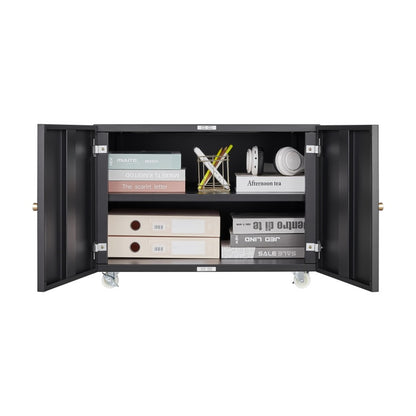 Metal Printer Stand with Storage Mobile Printer Tables for Small Spaces with Door Adjustable Shelf File Cabinet on Wheels for Home Office (Black)