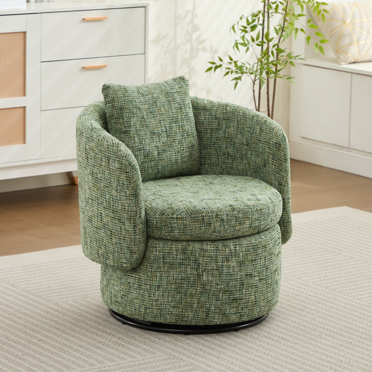 360° Drehsessel Chenille (Grün) – Modern, Rund & Bequem für Leseecke, Wohnzimmer