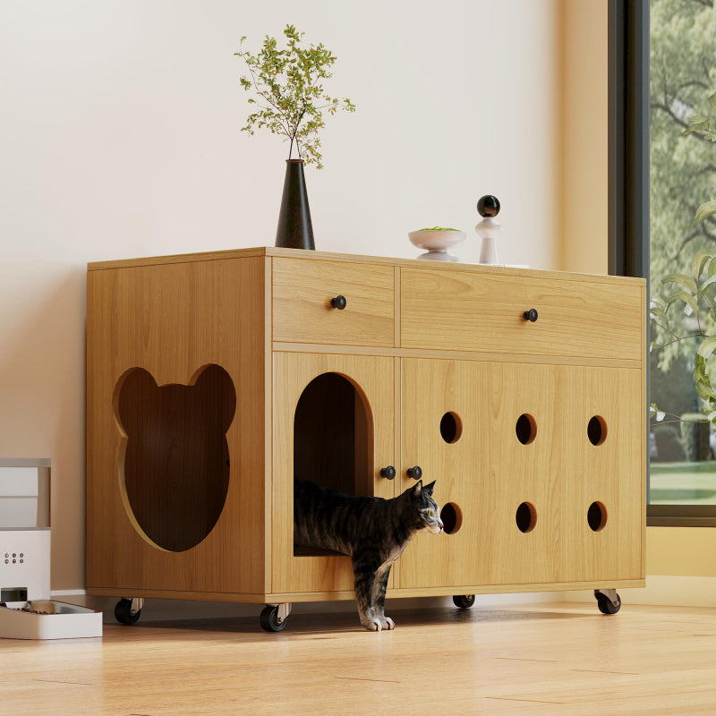 Katzenschrank/Katzenhaus mit abnehmbare Sandablassplatte, geruchsisoliert, ohne Katzenklo, 100×45×66 cm (Naturholzfarbe, Gelbmaplefarbe)