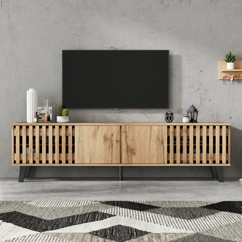 180 x 40 x 55 cm TV-Schrank, Lowboards  in Originalholzfarbe, 8 separate Ablagefächer, TV-Ständer, TV-Konsolen-Entertainment-Center passend für 70-Zoll-Fernseher, geeignet für Wohnzimmer