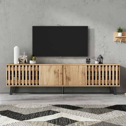 180 x 40 x 55 cm TV-Schrank, Lowboards  in Originalholzfarbe, 8 separate Ablagefächer, TV-Ständer, TV-Konsolen-Entertainment-Center passend für 70-Zoll-Fernseher, geeignet für Wohnzimmer