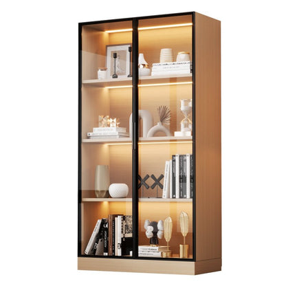 Glasvitrine, Eiche-Optik, 70×40×160 cm: LED-beleuchteter Vitrinenschrank mit gehärtetem Glas und Einlegeböden, ideal für Sammlungen, Bücher und Wein.