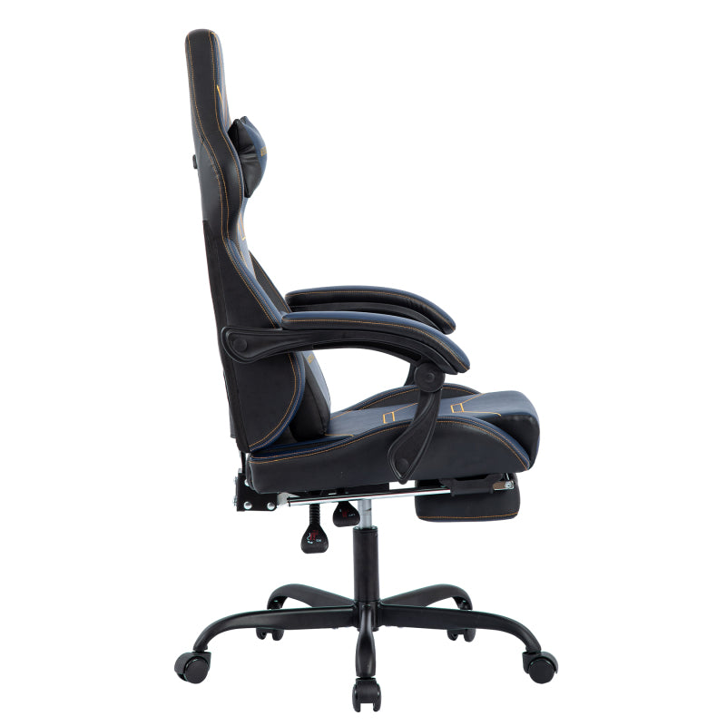Gaming Stuhl Ergonomisch Gaming Chair Bürostuhl mit Fußstütze Racing Computerstuhl Höhenverstellbar Gepolstert Computerstuhl Lendenwirbelstütze Blau