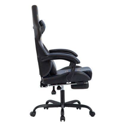 Gaming Stuhl Ergonomisch Gaming Chair Bürostuhl mit Fußstütze Racing Computerstuhl Höhenverstellbar Gepolstert Computerstuhl Lendenwirbelstütze Blau