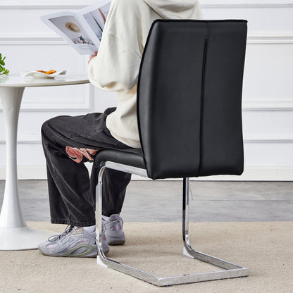 Elegantes Design im europäischen Stil: 4 bequeme Stühle in schwarzem PU-Material mit silbernen Metallbeinen