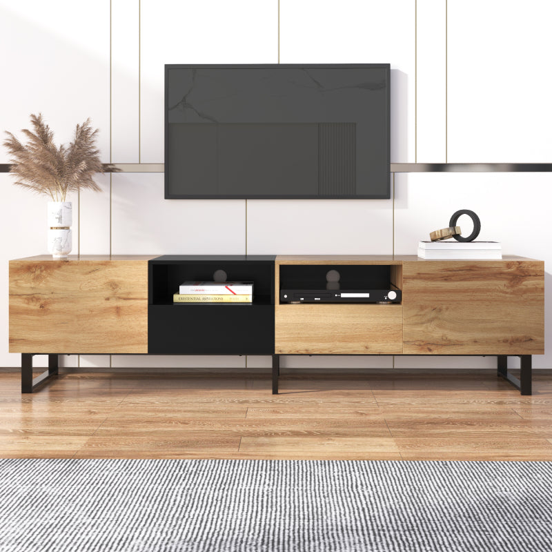 Moderner TV-Ständer mit schwarzem und holzfarbenem Design – geräumiger Stauraum, robuste Konstruktion