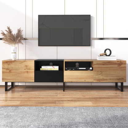 Moderner TV-Ständer mit schwarzem und holzfarbenem Design – geräumiger Stauraum, robuste Konstruktion