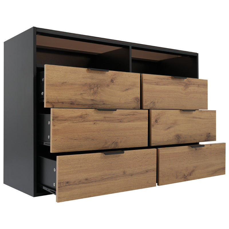 Kommode Sideboard aus Bernstein Glas, Sideboard mit Metallgriffen, Kommode mit 6 Schubladen und 2 Fächern , kippsicher, 120 x 40 x 80 cm, Eiche