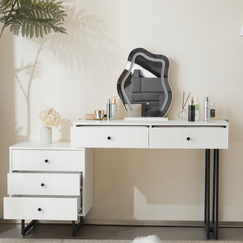 Schminktisch, Kosmetiktisch-Set mit Spiegel und Beleuchtung, ausziehbare Tischplatte, 3-farbige LED-Beleuchtung, Maße: B100/H76/T40 cm (ohne Hocker)