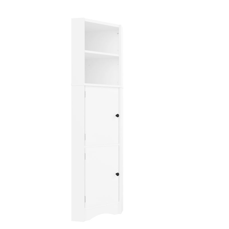 Dreieckiger Badezimmerschrank, feuchtigkeitsbeständiger Lack, zwei offene Ablagefächer, zwei Schranktüren, verstellbare Trennwände, einfache Form, weiß