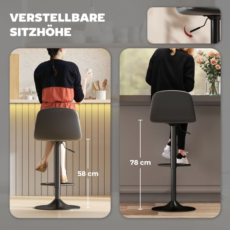 Barhocker 2er Set Höhenverstellbar Drehbar Barstuhl Tresenhocker mit Rückenlehne und Fußstütze, Rutschfest Hocker, Kunstleder, Schwarz