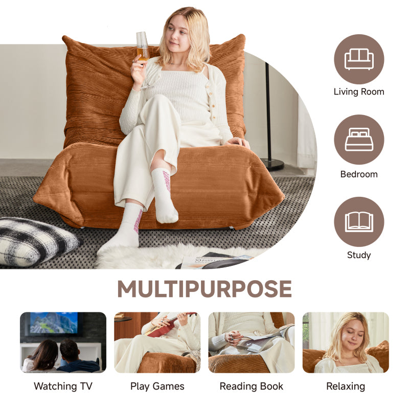 Moderne Sofas, Sitzsäcke für Erwachsene auf dem Bodensofa, Super Soft Memory Sponge Sofa, Togo Sofa Stuhl, Wohnzimmermöbel, Geeignet für Schlafzimmer, Balkon, Schlafsaal, Kaminstuhl (Orange)