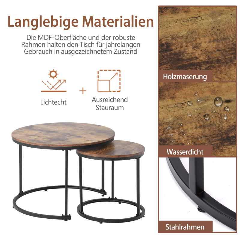 Runder Couchtisch 2er Set Satz Couchtisch Wohnzimmer Runder geschachtelter Beistelltisch 2 Runder Beistelltisch (Braun)