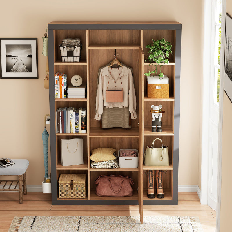 Garderobengestell mit Spiegel, Multifunktions Garderobe und Vitrine, Bücherregal Kombination mit Abtropfschale, Haken und Kleiderbügeln