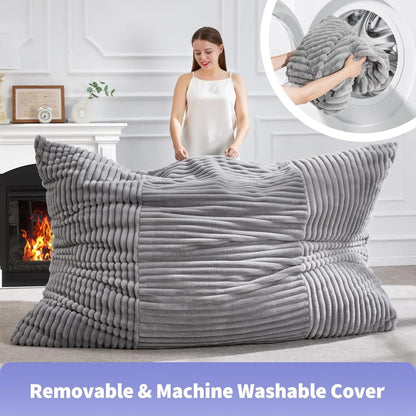Oversize Convertible Bean Bag Chair 194×140 cm, Loungesofa & Bodensofa aus Flanell, abnehmbarer Bezug, für Wohnzimmer & Schlafzimmer – Hellgrau