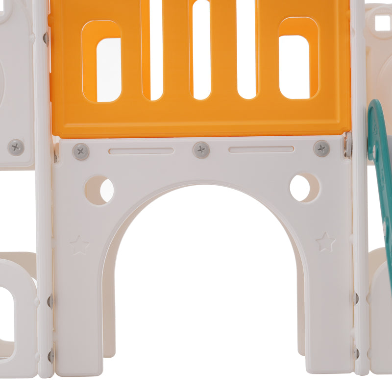 Bären Kinder 6-in-1 Rutsche mit einer Rutsche, zwei Plattformen, zwei Bodenschrankfächern, Basketballkorb und Treppe - Hochdichtes Polyethylen (Ozeanbälle nicht enthalten