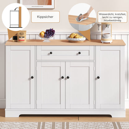 Multifunktionales Küchenbuffet – 138 cm Sideboard mit Schublade, Regaltüren & verstellbaren Einlegeböden – Modernes Design mit Kippschutz, ideal für Küche, Wohnzimmer & Schlafzimmer