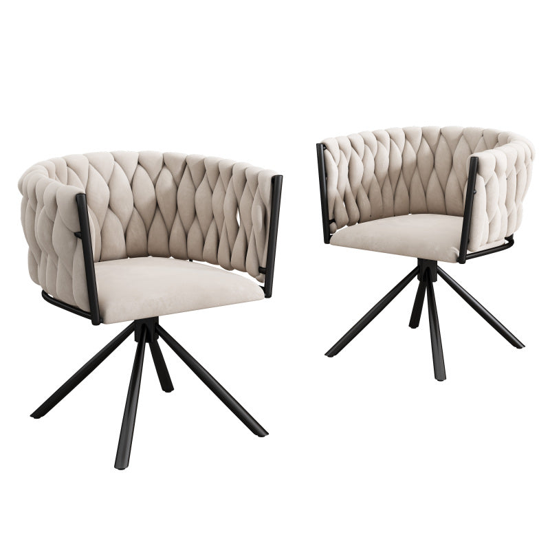 Samt-Esszimmerstuhl, 2er set, Freizeit-Drehstuhl mit vier Stützbeinen aus Metall, Beige